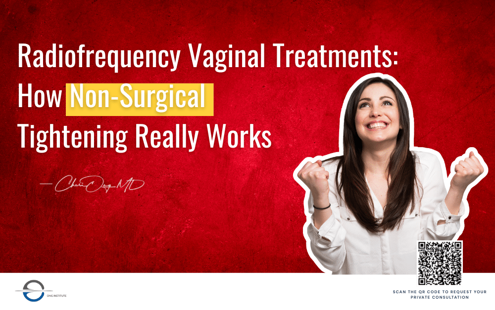 Confident smiling woman celebrating Ong Institute guide to how non-surgical radiofrequency vaginal tightening works.